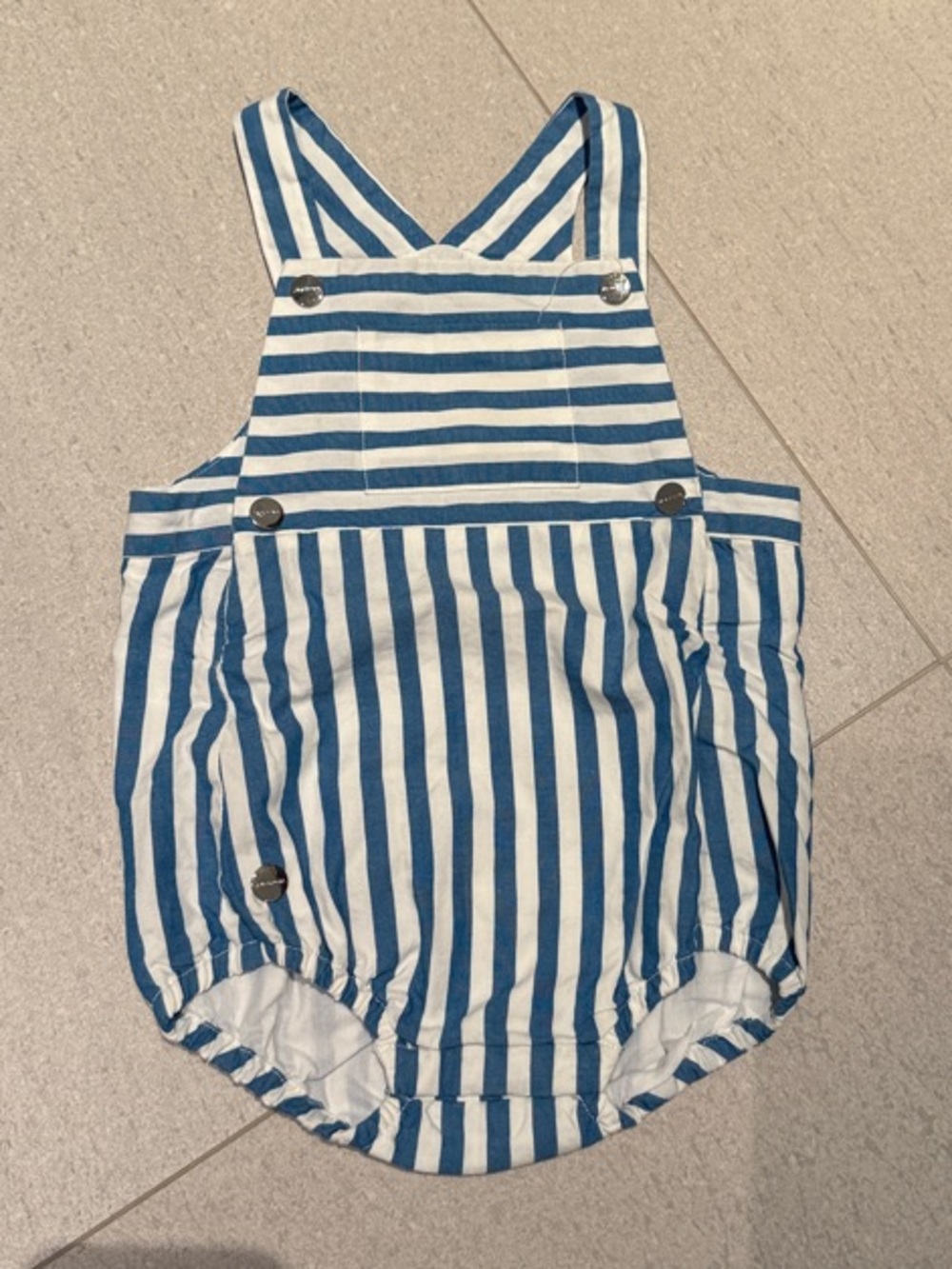 Jacadi Blue & White Striped Cotton Overalls Romper